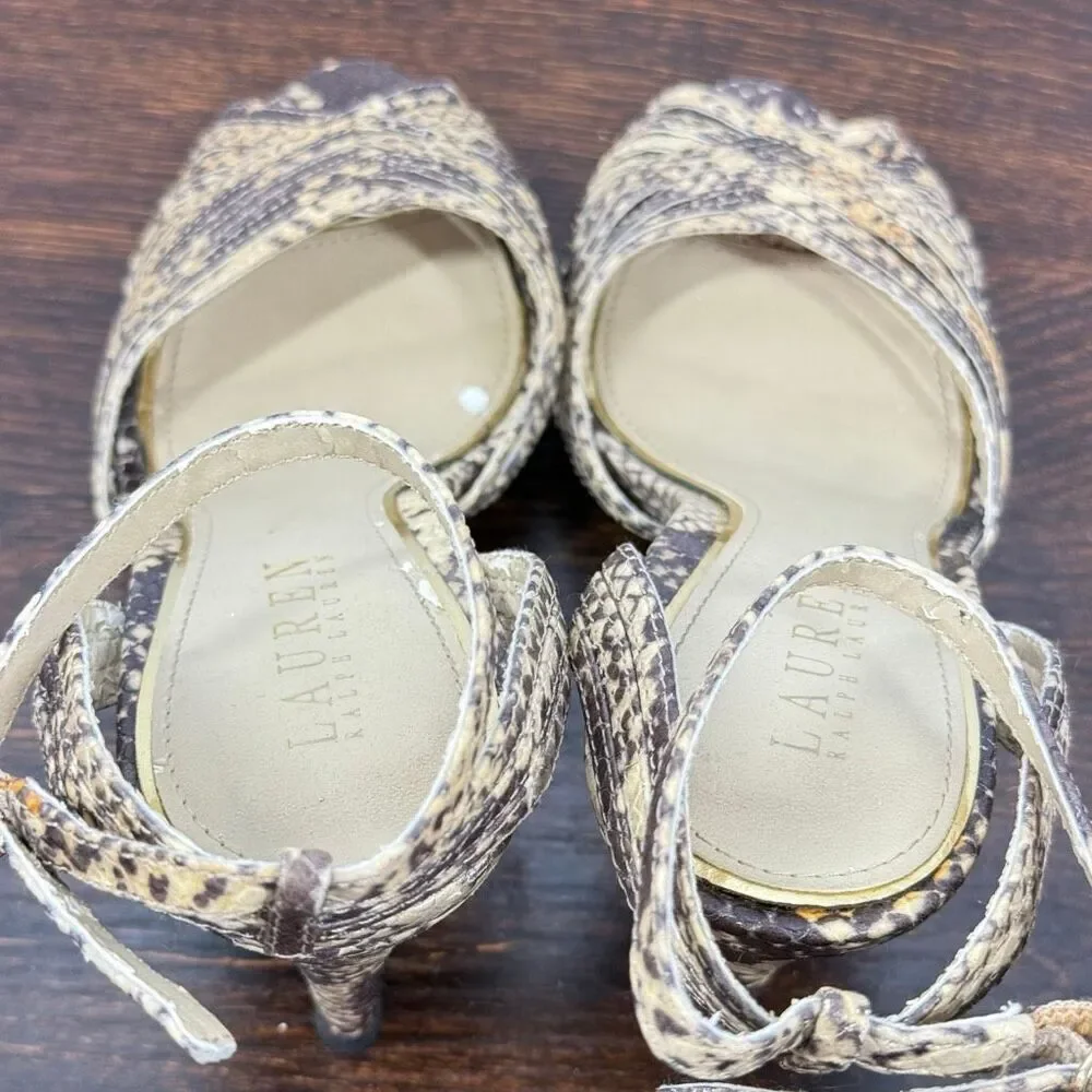Lauren Ralph Lauren Kadie 4” snake skin ankle wrap heel size 7 1/2